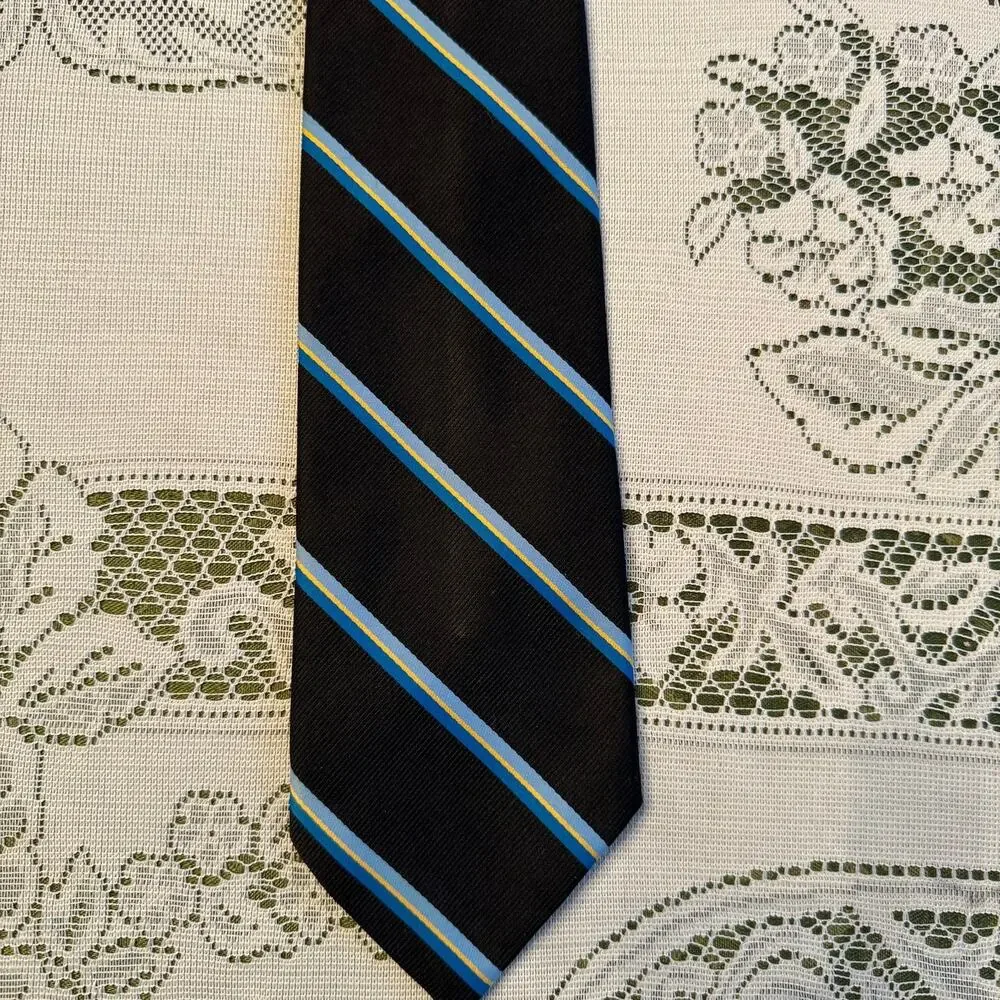 Vintage Chadwick by Wembley REPP Black/Blue/Yellow Stripe Men’s Necktie Preppy